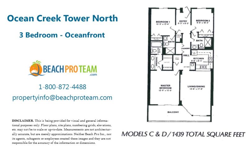Ocean Creek Towers North Floor Plan C & D - 3 Bedroom Oceanfront